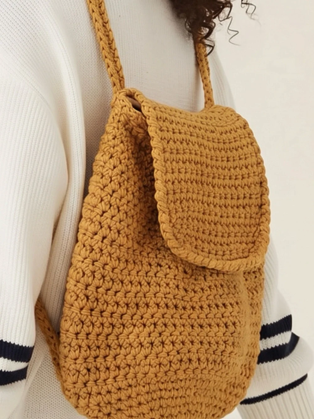 Handcrafted Camel Crochet Backpack with Flap